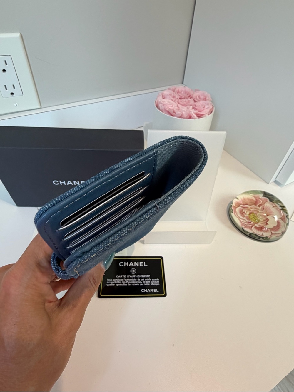 NIB Blue Denim Chanel GWP CC Logo Wallet Passport Holder Folio Case - Picture 6 of 15